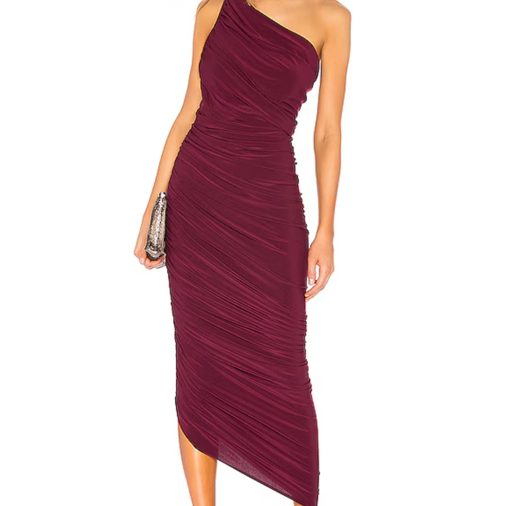 Norma Kamali One-Shoulder Dress in Deep Burgundy